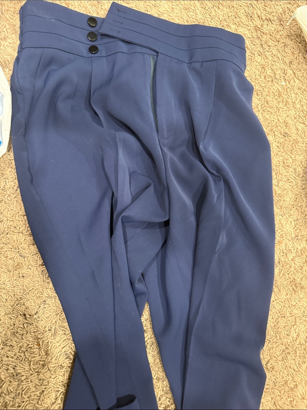High-Waist Navy Pleated Women's Trousers